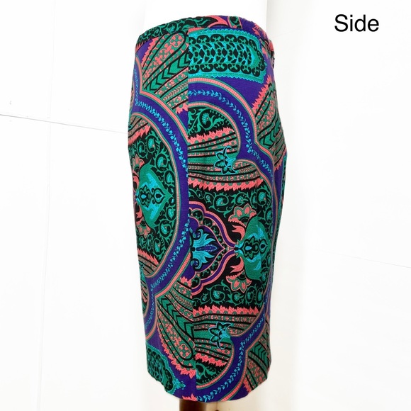Anthropologie Tracy Reese Colorful Teal Pink Black Scroll Paisley Pencil Skirt 8 - Picture 4 of 14